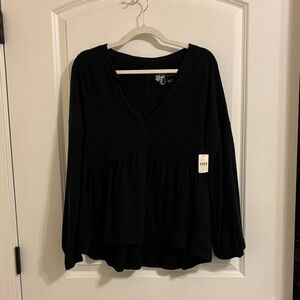 NWT Pilcro Black V-Neck Babydoll Long Sleeve Top - size small